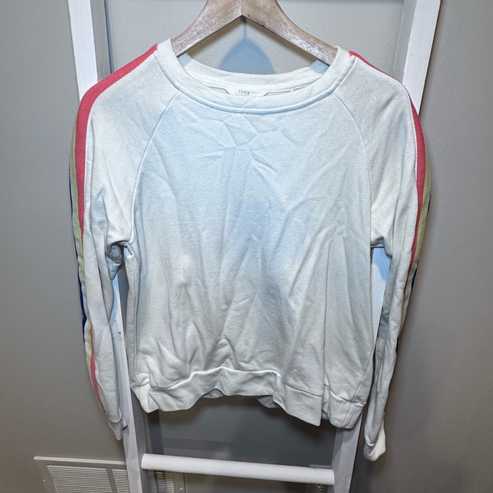 Time & Tru Striped Sleeve White Sweatshirt Small/S